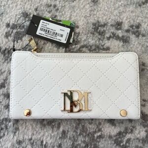 Badgley Mischka white slim quilted vegan long cards wallet NWT